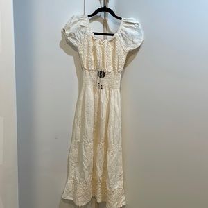 Off white beach cotton linen blend maxi dress